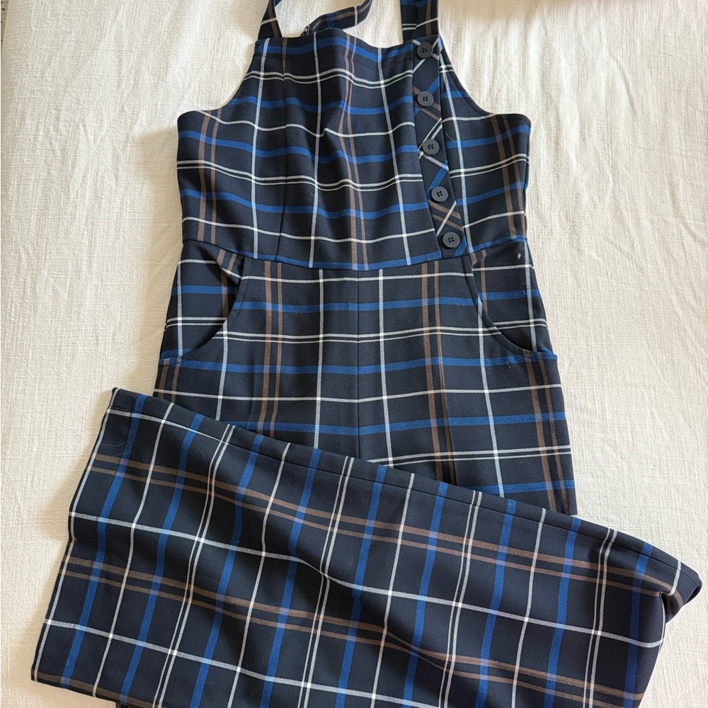 Zara Blue and Black Plaid Jumpsuit with Tailored Fit